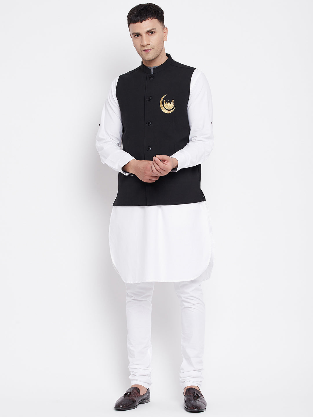 Men's White Kurta Sets with Eid Insignia Jackets(2PC)