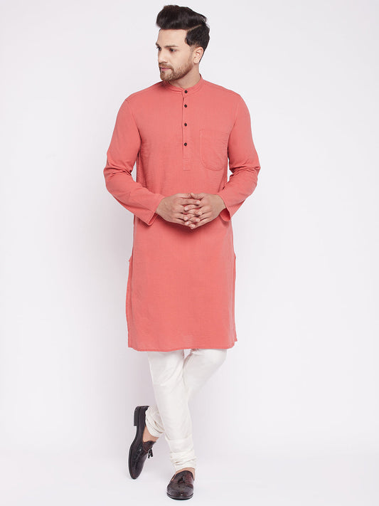 Men's Long Kurta with Band Collar -