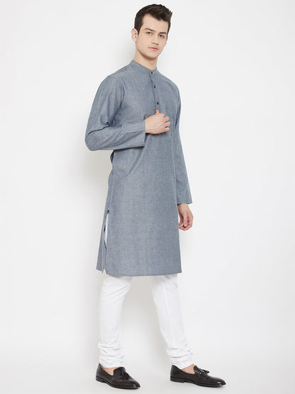 Men's Grey Woven Design Straight  Kurta