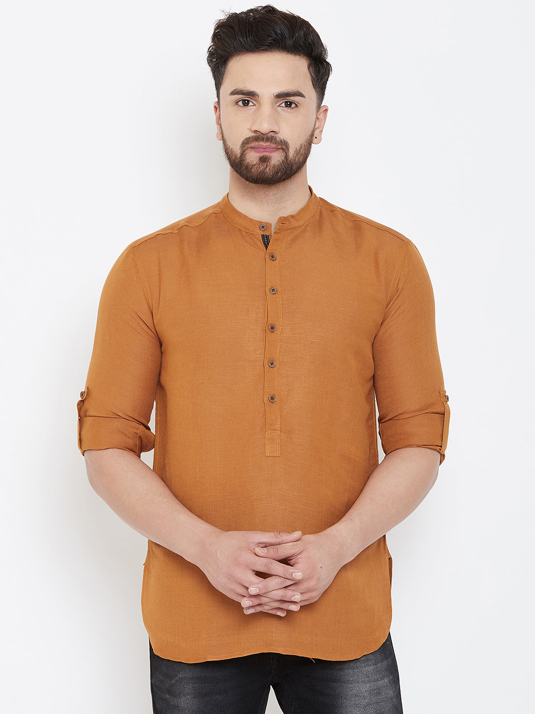 Men's Orange Linen Shirt Kurta