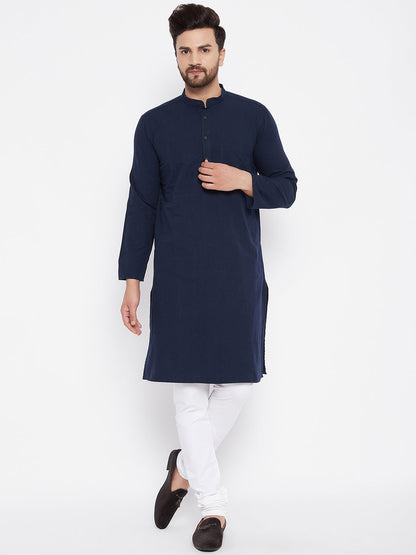 Men's Pure Cotton Self Striped Blue Kurta