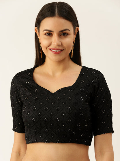 Women's Black Thread Work Georgette Blouse