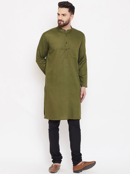 Men's Linen Kurta With Band Collar