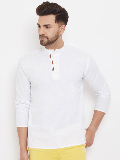 Men's White Button Placket Shirt Kurta