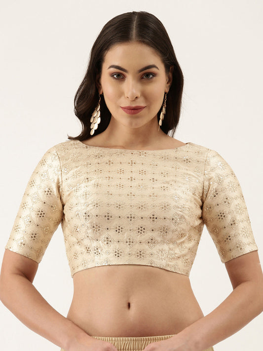 Women's Cream Zari Work Pure Silk Blouse