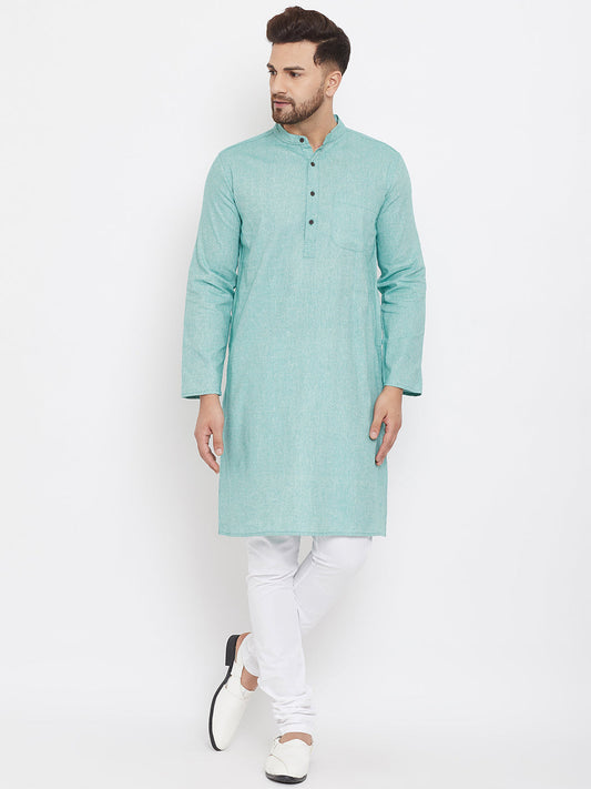 Men's Aqua Blue Pure Cotton Kurta