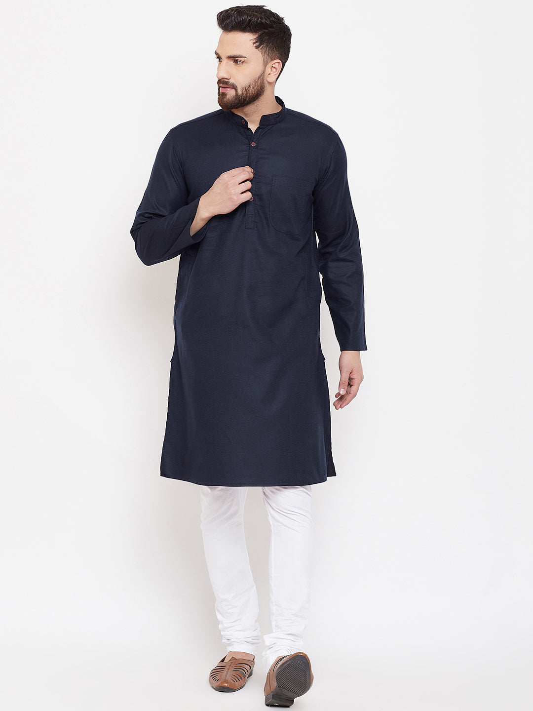 Men's Black Cotton Wool Kurta