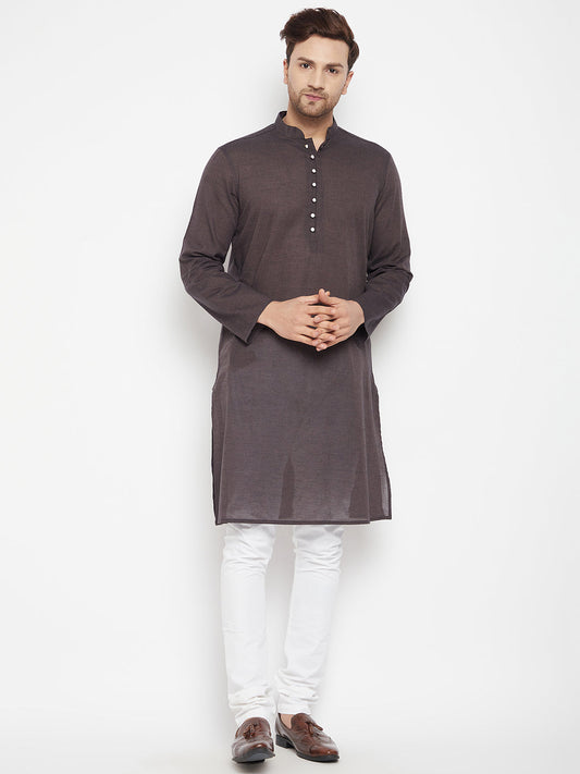 Men's Brown Color Long Kurta with Band Collar