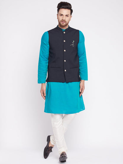 Men's Nehru Jacket With Embroided Insignia Of Lord Krishna -