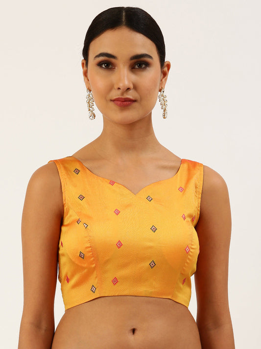 Women's Mustard Toned Ethnic Motif Brocade Readymade Blouse