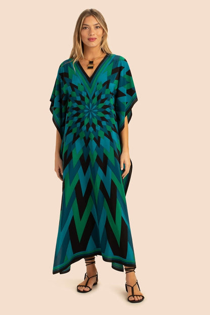 Women's Green Illusions Silk Crepe Kaftan