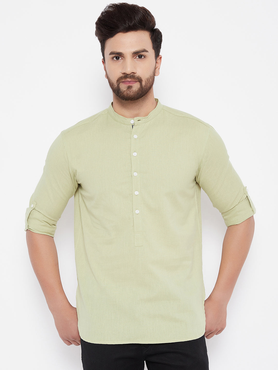 Men's Solid Linen Short Kurta