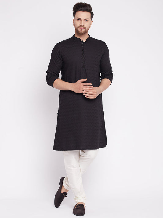 Men's Long Kurta with Band Collar -