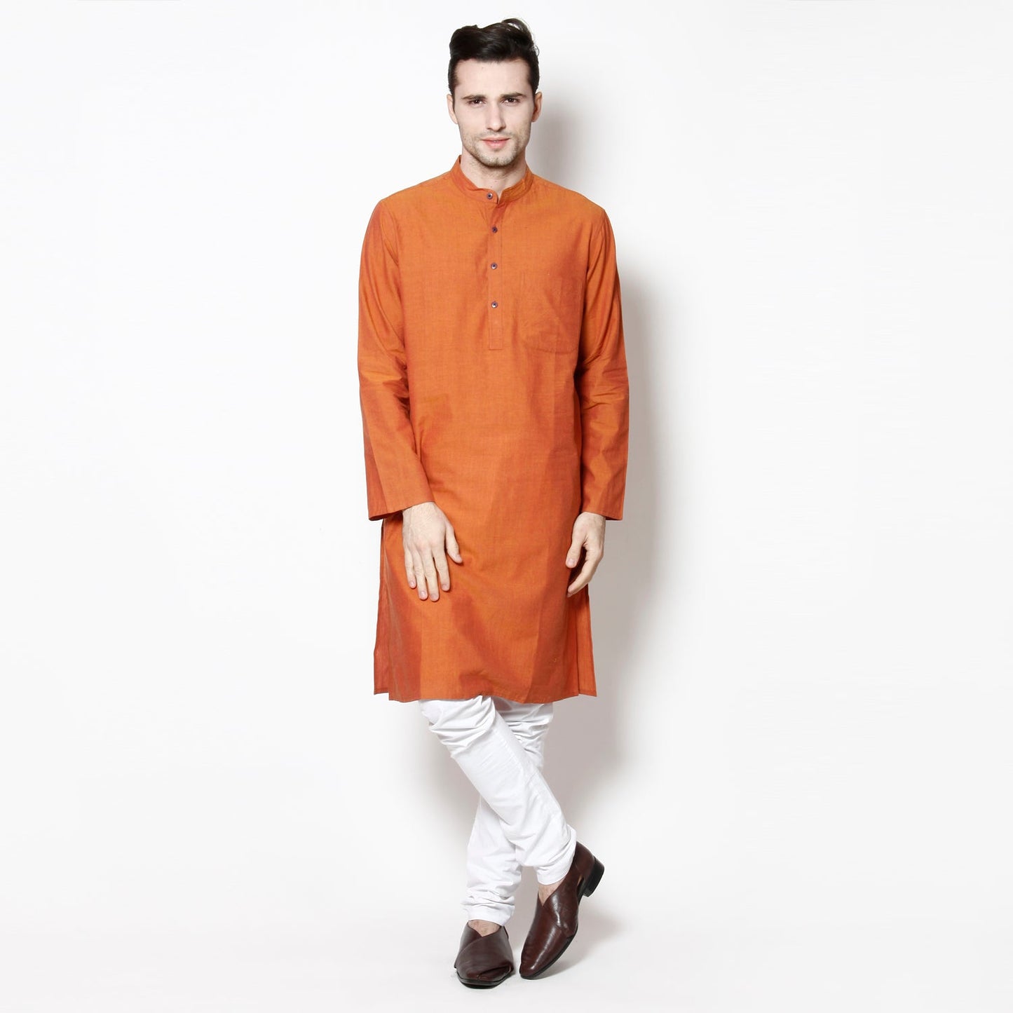 Men's Orange Pure Cotton Kurta