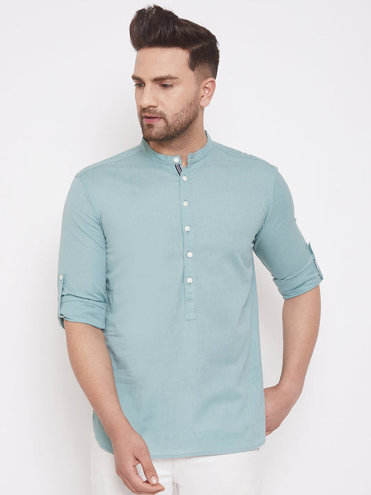 Men's Blue Linen Shirt Kurta