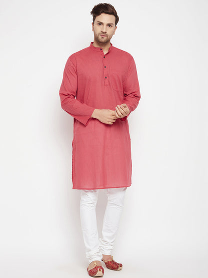 Men's Rust Color Long Kurta with Band Collar