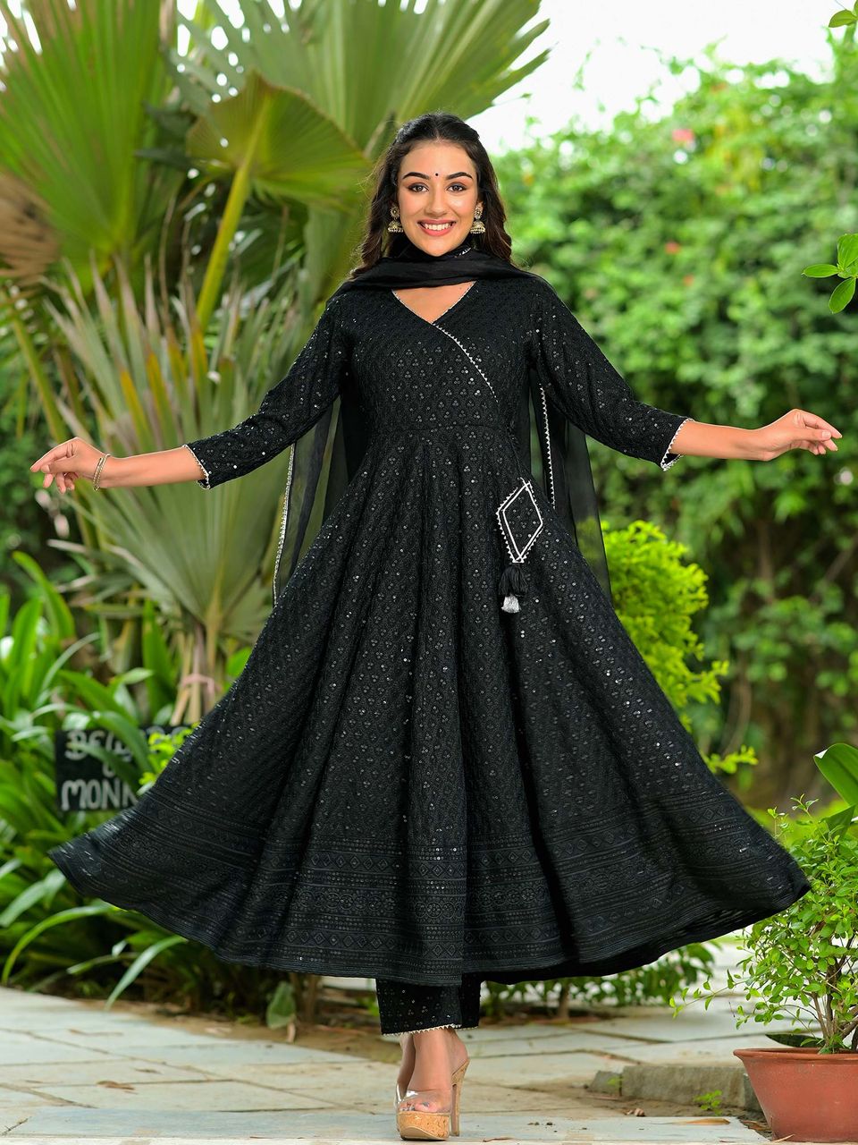 Women's Bold & Beautiful Black Anarkali Suit Set