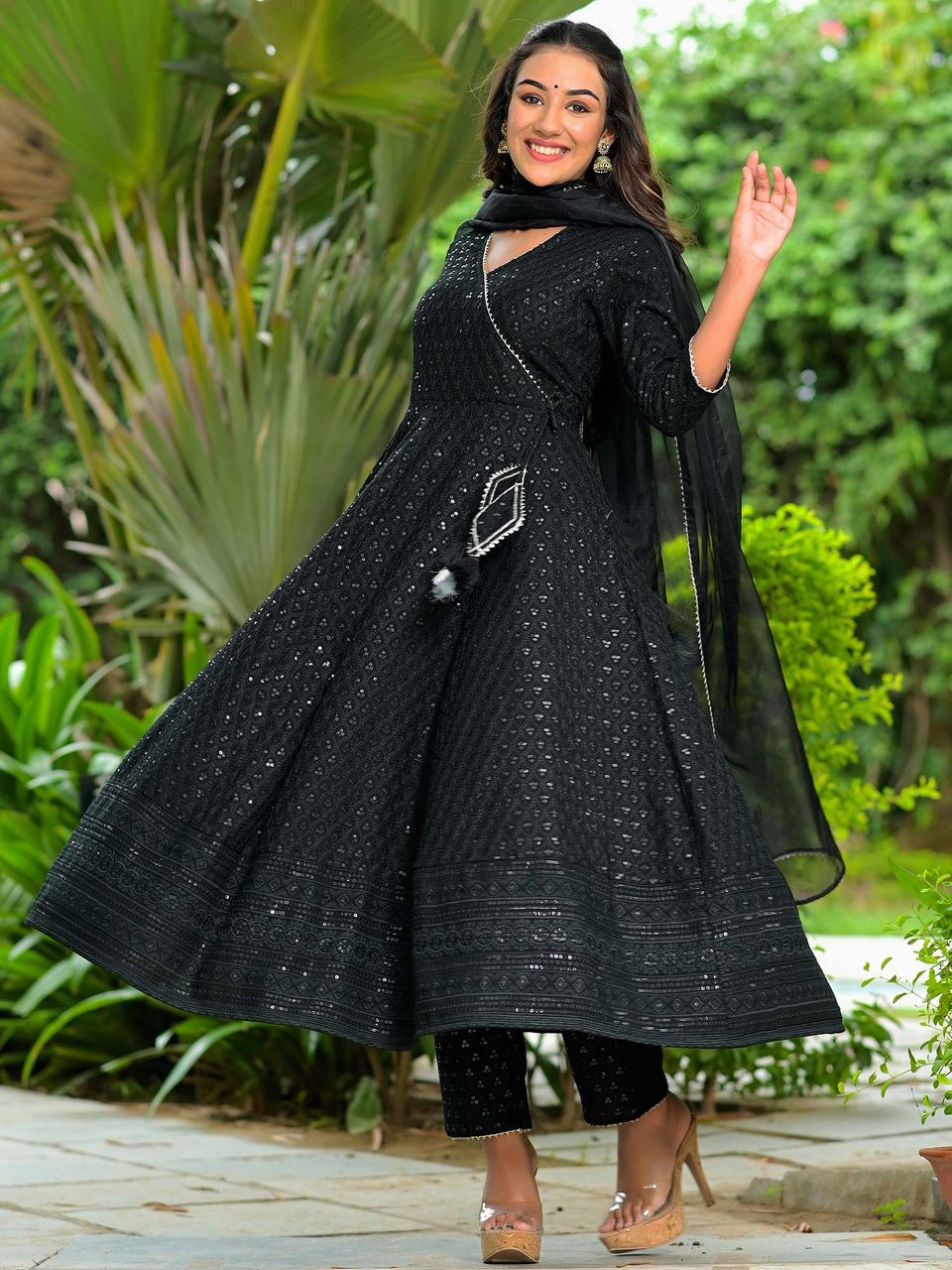 Women's Bold & Beautiful Black Anarkali Suit Set