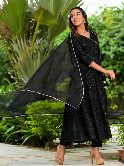 Women's Bold & Beautiful Black Anarkali Suit Set