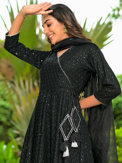 Women's Bold & Beautiful Black Anarkali Suit Set