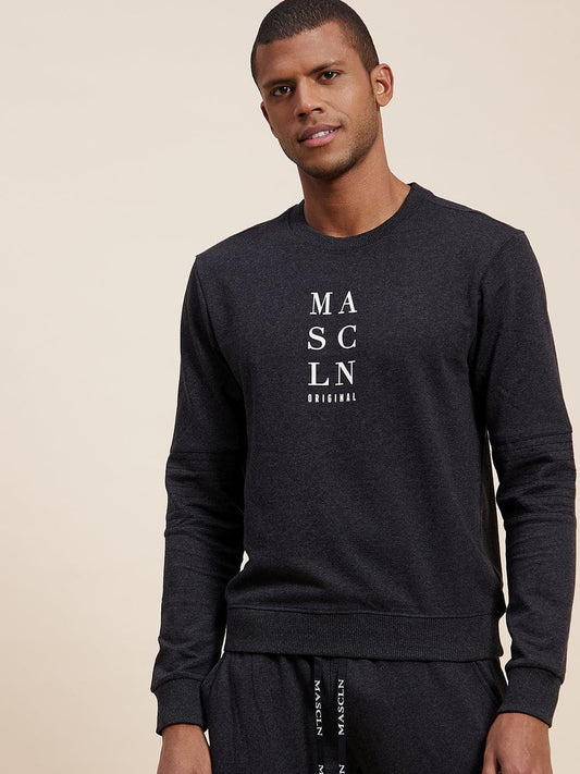 Men's Dark Grey Vertical MASCLN Print Sweatshirt - LYUSH-MASCLN