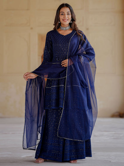 Women's Cobalt Blue Peplum Kurta Palazzo Set