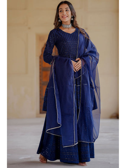 Women's Cobalt Blue Peplum Kurta Palazzo Set