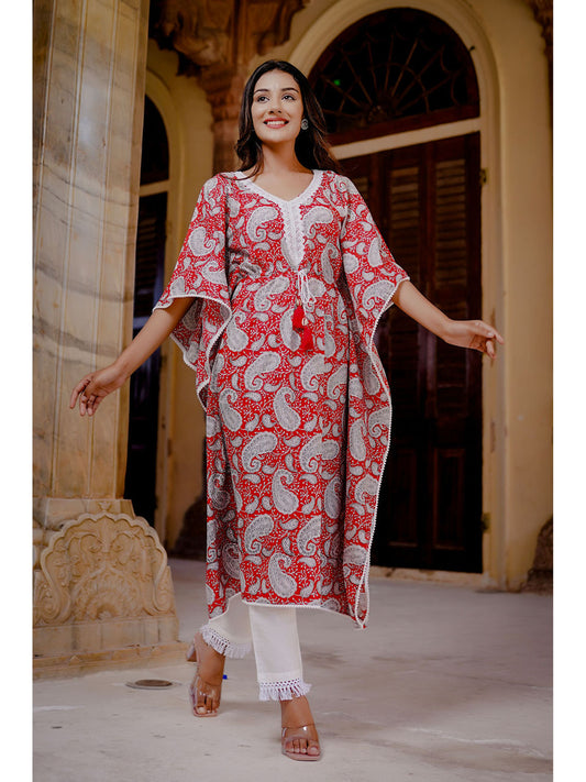 Women's Paisley Printed Cotton Kaftan Palazzo Set