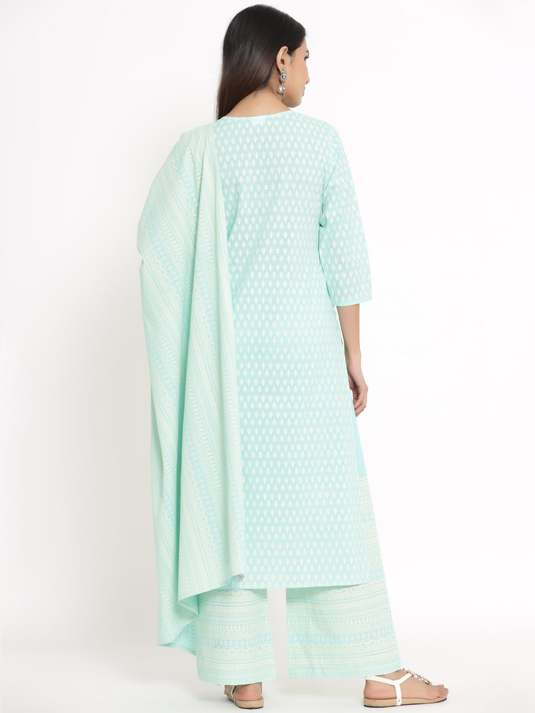 Women's Light Blue Kurta & Palazzo set by - (3pcs set)