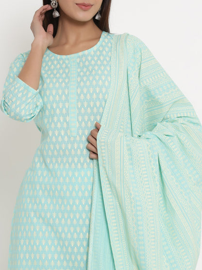 Women's Light Blue Kurta & Palazzo set by - (3pcs set)