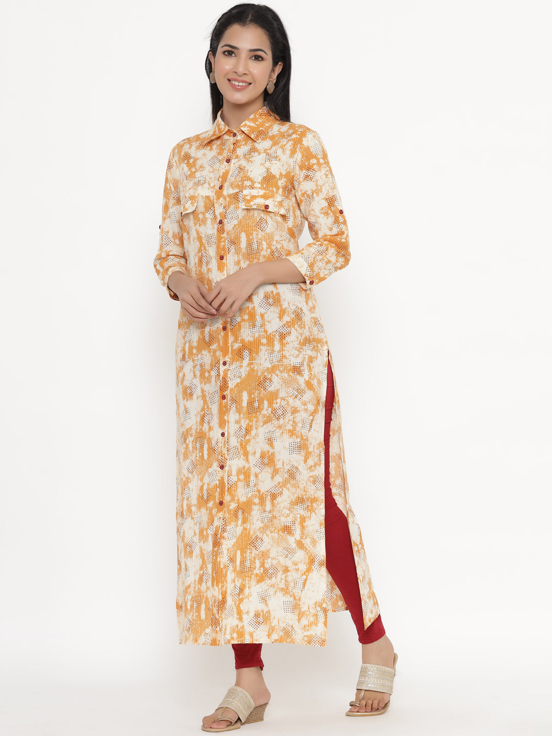 Women's Orange Cotton A-Line Kurta by  (1 Pc Set)