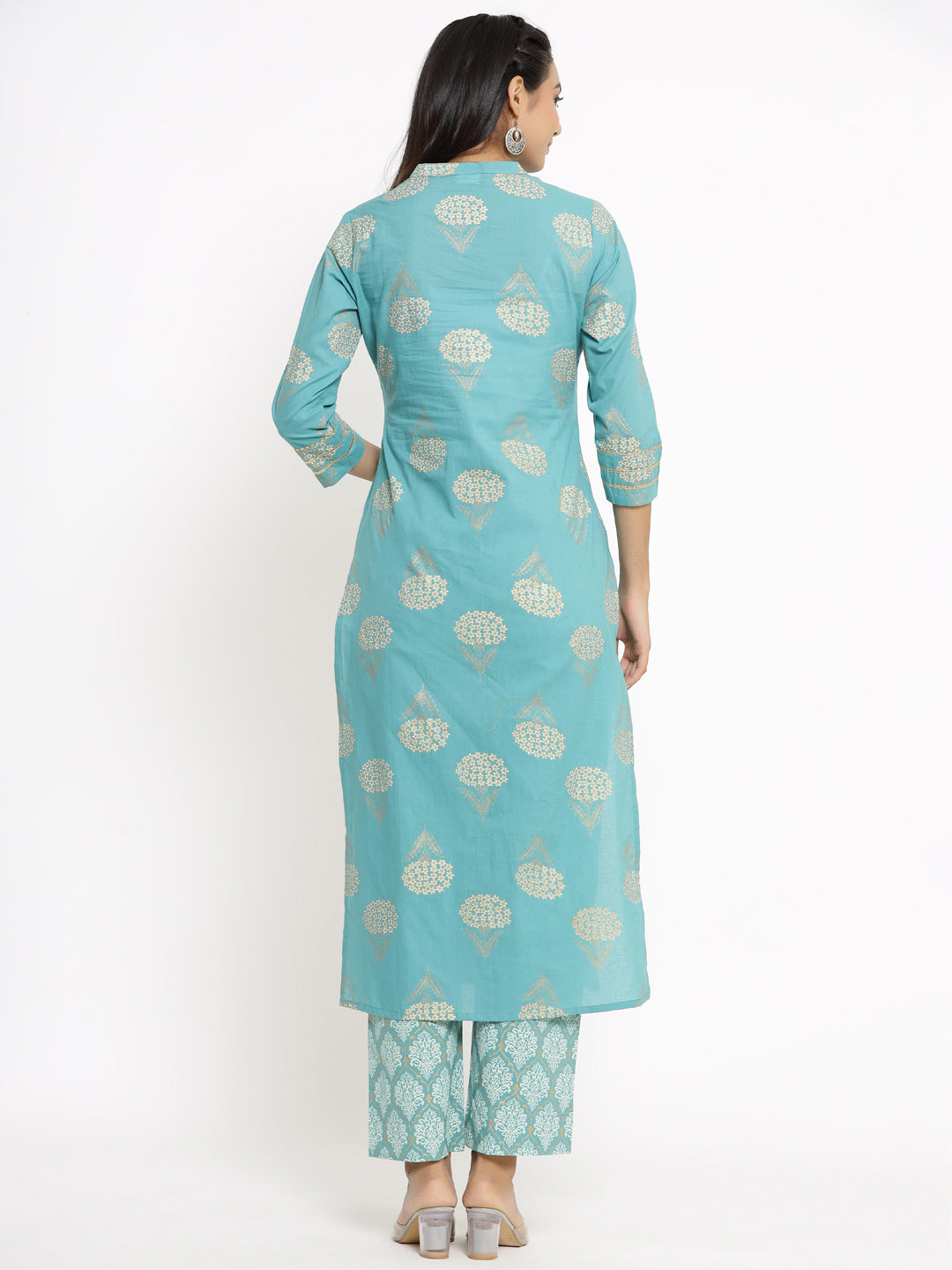 Women's Blue Kurti with Palazzo set by - (2pcs set)