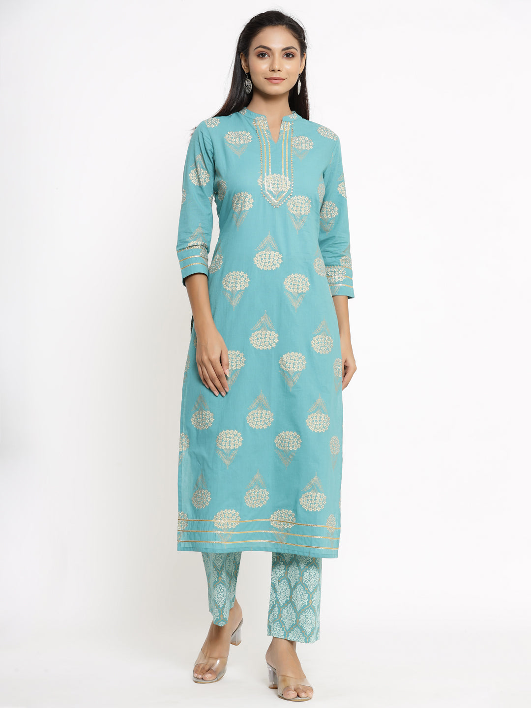 Women's Blue Kurti with Palazzo set by - (2pcs set)