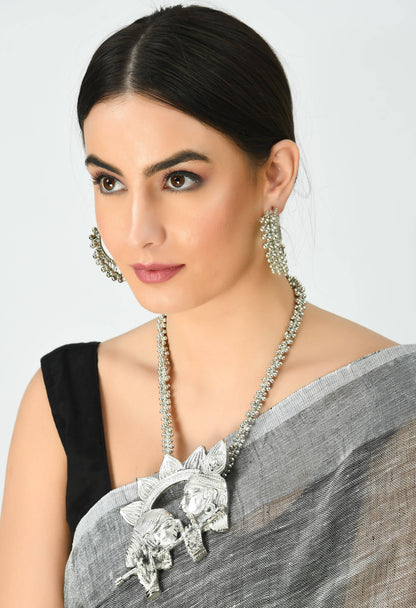 German Silver Radha-Kishan Necklace with Earrings Jkms_054