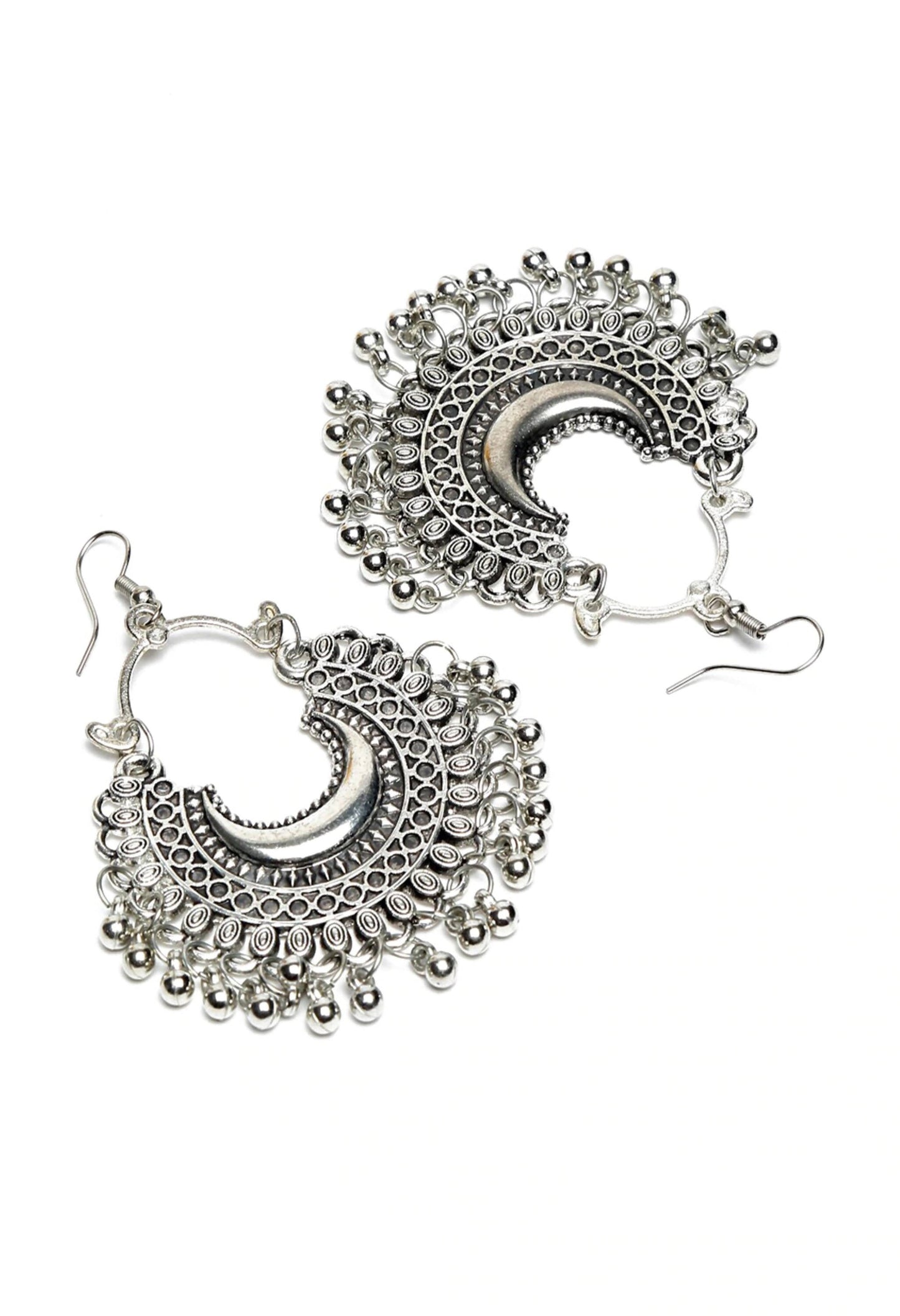 Oxidised Silver-Plated Chandbali Earrings Jker_076