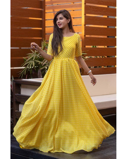 Women's Yellow Polka Dots One Way Gown - Label Shaurya Sanadhya