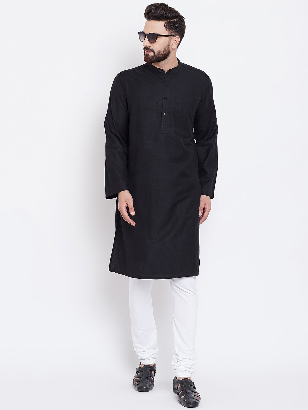 Men's Solid Black Linen Kurta