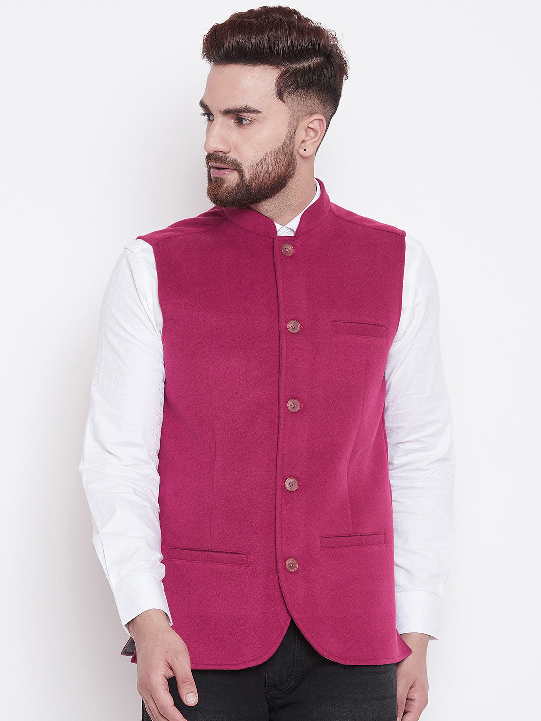 Men's Pink Blended Wool Nehru Jacket