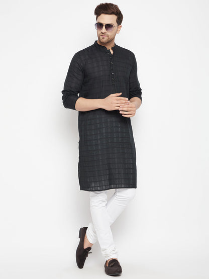 Men's Black Color Long Kurta with Band Collar