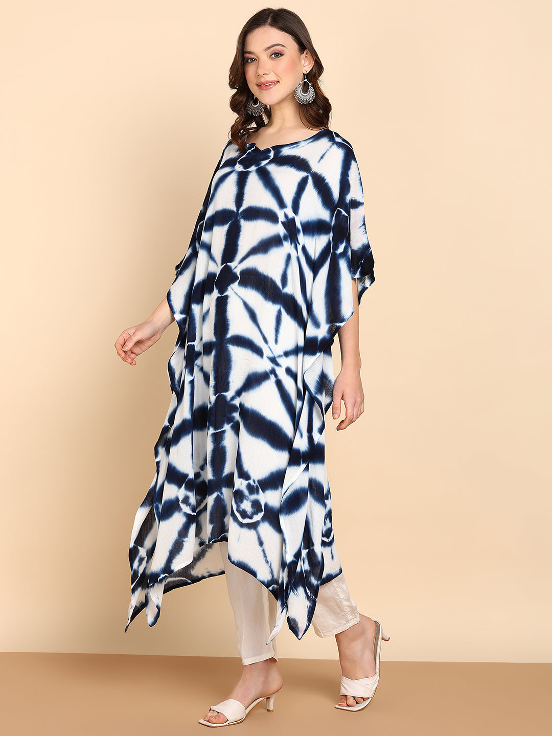 Women's Navy Blue Crepe Kaftan