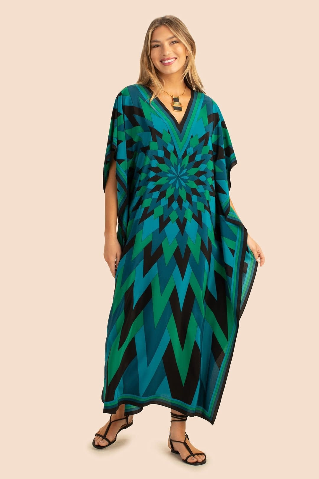 Women's Green Illusions Silk Crepe Kaftan