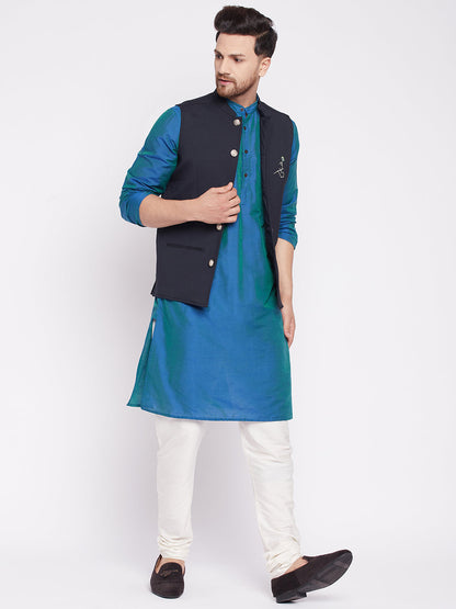 Men's Nehru Jacket With Embroided Insignia Of Lord Krishna -