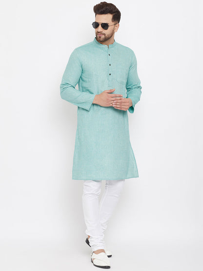 Men's Aqua Blue Pure Cotton Kurta