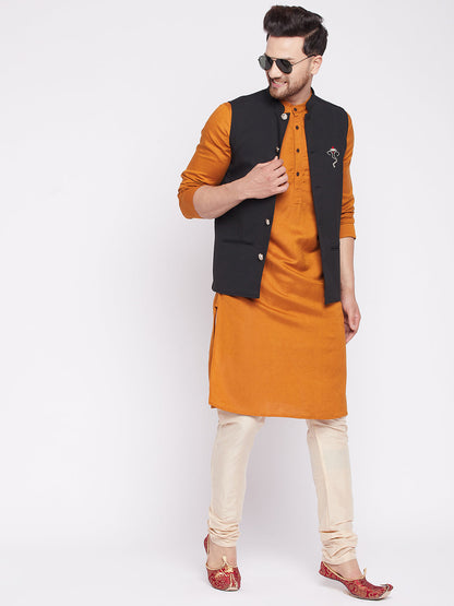 Men's Nehru Jacket With Embroided Insignia Of Lord Ganesha -