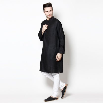 Men's Black Cotton Kurta