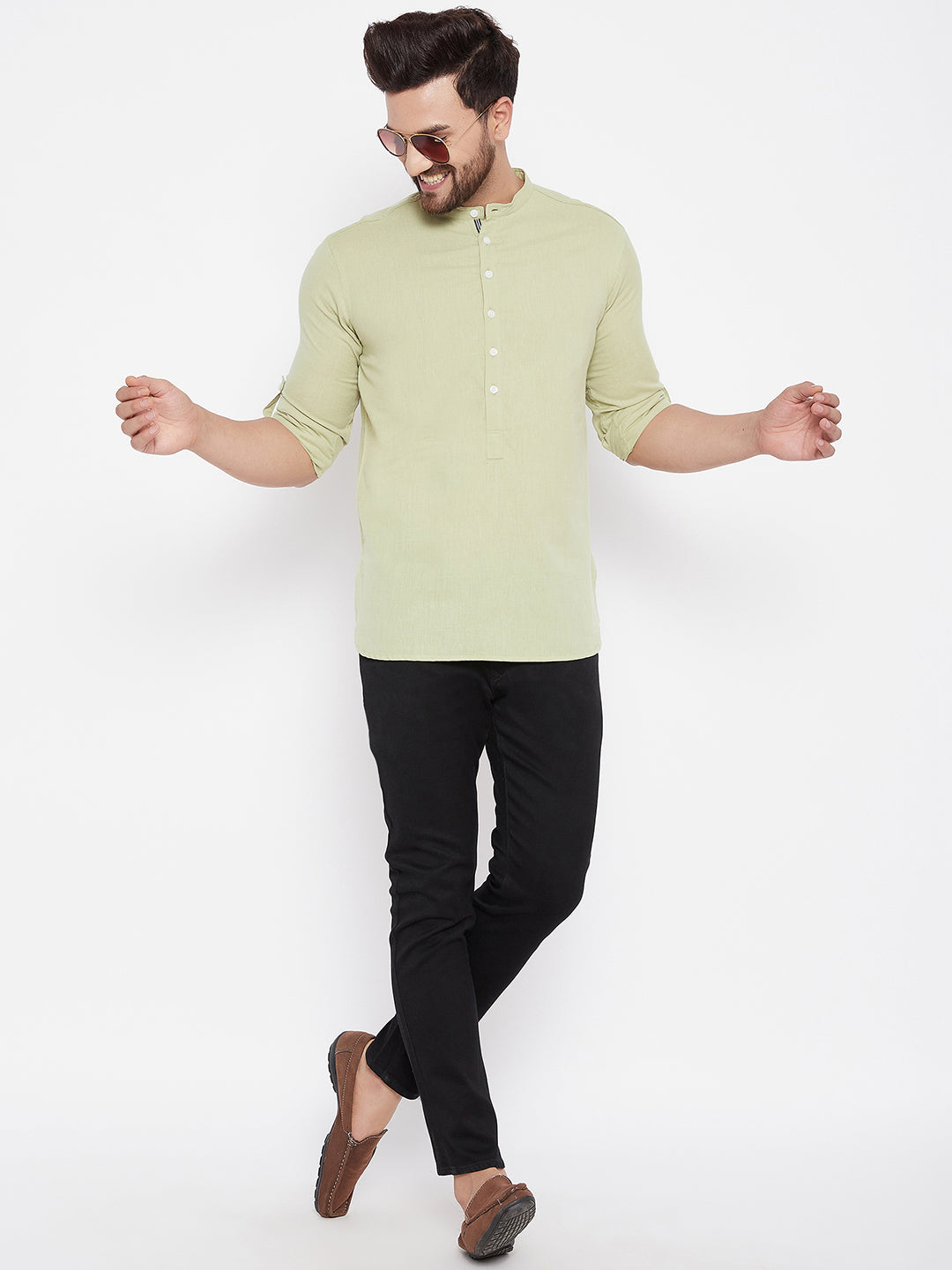 Men's Solid Linen Short Kurta