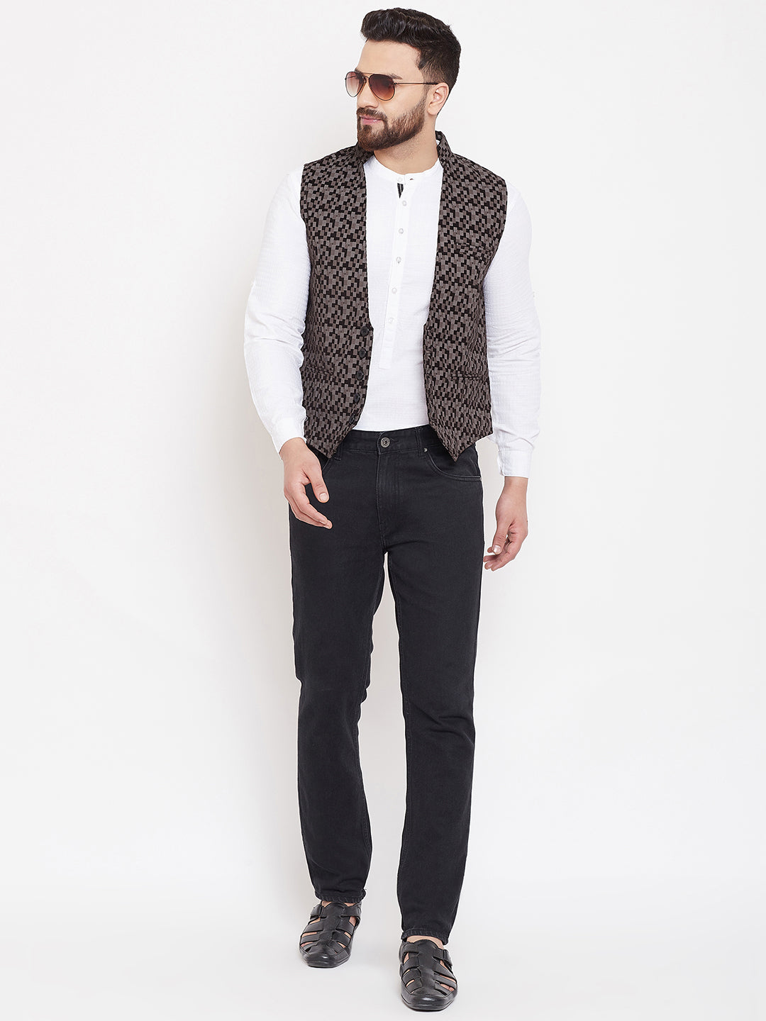 Men's Printed Brown Pure Cotton Waistcoat