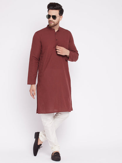 Men's Long Kurta with Band Collar -