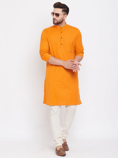 Men's Pure Cotton Kurta With Band Collar