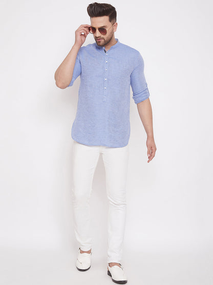 Men's Lilac Blue Pure Cotton Shirt Kurta